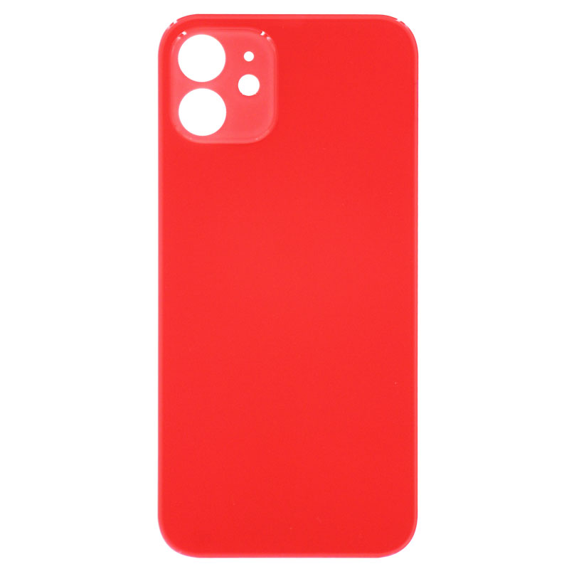 (Big Hole) Glass Back Cover for iPhone 12 (No Logo) (Red)